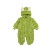 Zwiiyzr Toddler Infant Long Sleeve Onesie Boy Girl Fluffy Jumpsuit Hooded Fleece Rompers 2-24 Months Soft Pajamas Unisex Thick Warm Outfits Birthday Gift Green